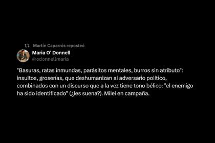El retuit de Martín Caparrós sobre el discurso de Javier Milei en el primer congreso libertario en la provincia de Buenos Aires