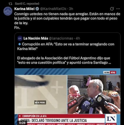 El retuit de Santiago Caputo a Karina Milei