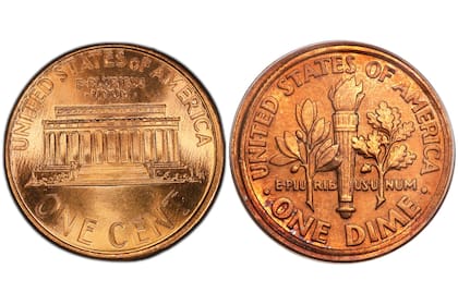 El reverso de la pieza debería llevar el monumento de Lincoln. Sin embargo, debido al error de acuñación se muestra el reverso de una moneda de diez centavos