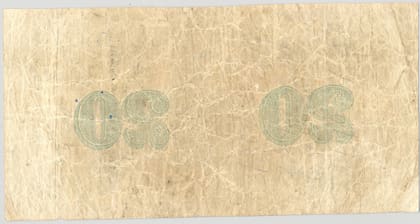 El reverso del billete de 20 pesos que llevaba al general Lavalle en el lado opuesto