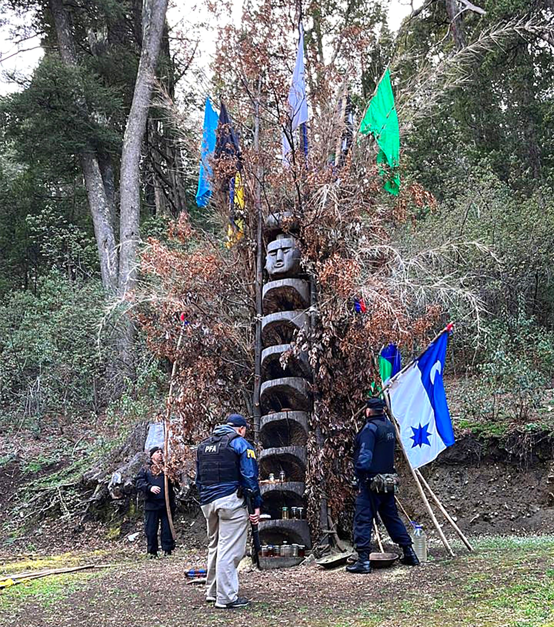 El rewe emplazado por la comunidad mapuche en el predio de Parques Nacionales de Villa Mascardi