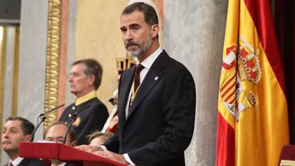 El rey Felipe VI durante su discurso en el Congreso de los Diputados