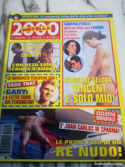 El Rey Juan Carlos en la portada de Novella 2000. En la versión original, como se publicó en Italia, no está su cuerpo blureado.