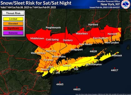El riesgo de nevadas en el sureste de Nueva York este jueves 6 de febrero
