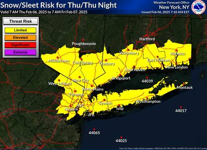 El riesgo de nevadas en el sureste de Nueva York este sábado 8 de febrero
