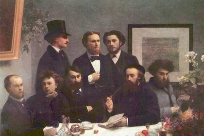 "El rincón de la mesa", pintura de Henri Fantin-Latour (1872), donde se ve, a la izquierda, a Paul Verlaine y Arthur Rimbaud
