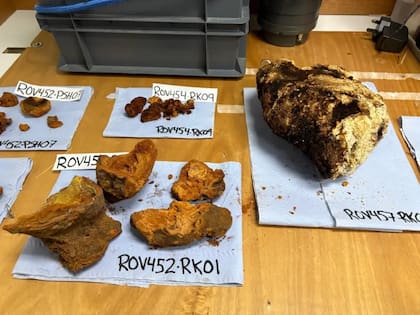 El robot submarino recoge rocas volcánicas del fondo marino