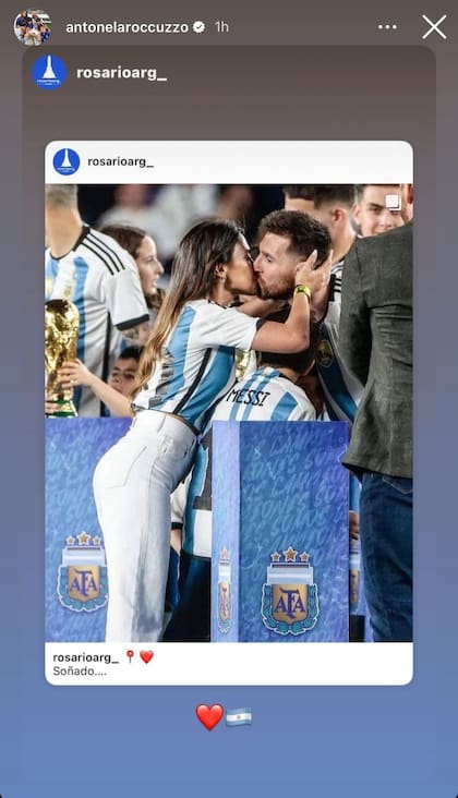 El romántico beso de Antonela Roccuzzo y Lionel Messi en el partido ante Panamá