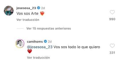 El romántico intercambio de mensajes de José Sosa y Cami Homs (Foto: Instagram @camihoms)