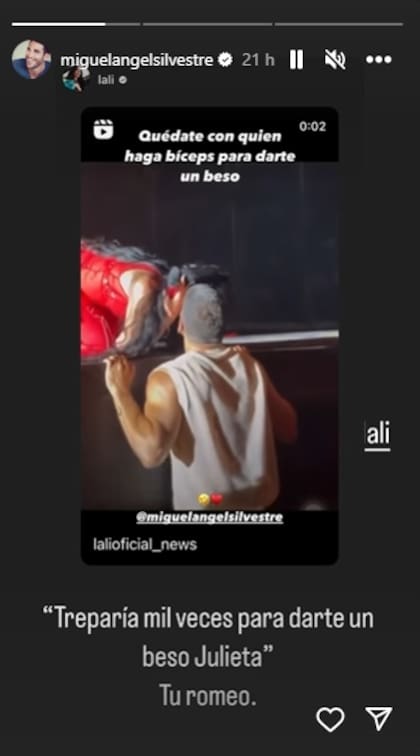 El romántico mensaje de Miguel Ángel Silvestre a Lali Espósito
