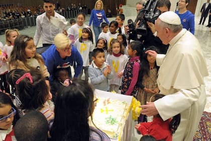 Pope Francis during his first birthday celebration as a pope