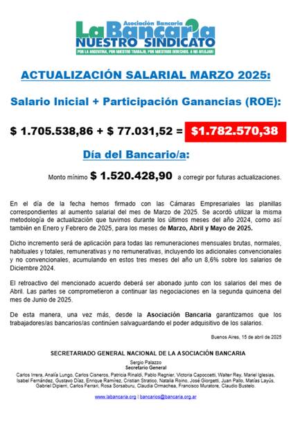 El salario actualizado de los empleados bancarios