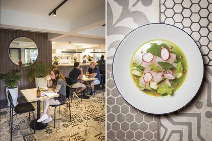 El salón es bien abierto y despojado; la carta, ecléctica.