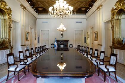 El salón Eva Perón, donde cenará hoy el gabinete con Milei tras el discurso en el Congreso