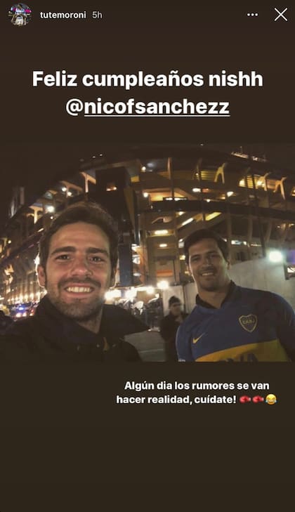 El saludo con chicana de Tute Moroni a Nicolás Sánchez. Crédito: Instagram