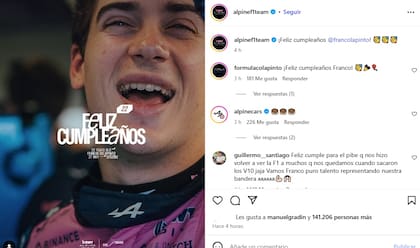 El saludo de Alpine a Franco Colapinto por su cumpleaños 22
