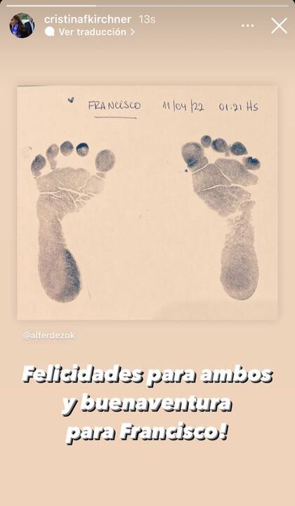 El saludo de Crisitna Kirchner por el nacimiento de Francisco, el hijo de Alberto Fernández y Fabiola Yañez
