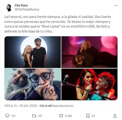 El saludo de Fito Páez a Lali Espósito a través de Twitter