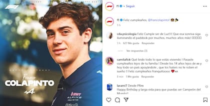 El saludo de la Fórmula 1 a Franco Colapinto