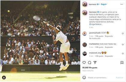 El saludo de Messi a Federer (Foto: Instagram @leomessi)