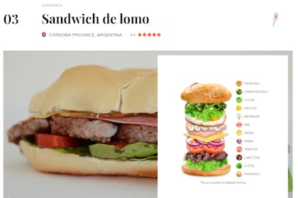 El sándwich de lomo ocupó el tercer puesto del ranking que elaboró el sitio gastronómico