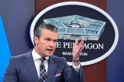 El secretario de Defensa de EEUU, Pete Hegseth, durante una rueda de prensa en el Pentágono en Washington