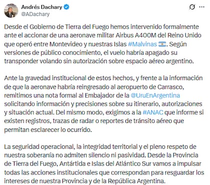El Secretario de Malvinas, Antártida, Islas del Atlántico Sur y Asuntos Internacionales de la provincia de Tierra del Fuego pidió explicaciones a la embajada ruguaya en la Argentina y a la ANAC