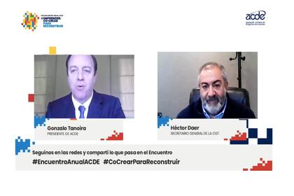 Gonzalo Tanoira, presidente de ACDE, entrevistó al secretario general de la CGT Héctor Daer, quien pidió a los empresarios que "sostengan sus empresas"