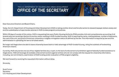El secretario Scott Turner establece un plazo de 30 días para que las autoridades locales de vivienda pública completen auditorías integrales de sus beneficiarios actuales