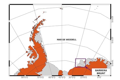 El sector delimitado en el mapa del Sector Antártico Argentino