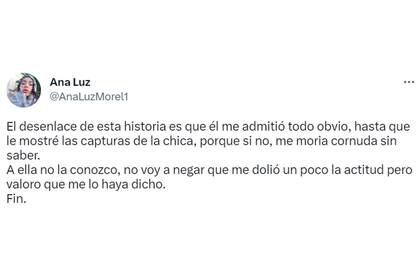 El segundo tuit, donde la usuaria aclaró que terminó la relación con su novio