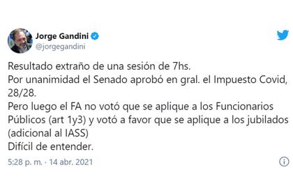 El senador del Partido Nacional Jorge Gandini consideró que el resultado de la sesión fue "extraño"