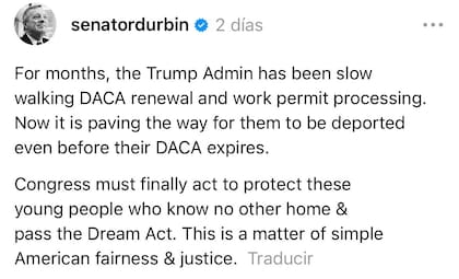 El senador demócrata Dick Durbin denunció que la administración de Donald Trump busca acelerar las salidas de EE.UU.