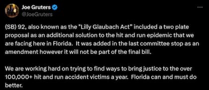 El senador Gruters afirmó que no incluirá el punto de la matrícula delantera en la redacción final de la SB 92
