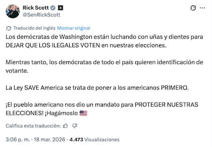 El senador Rick Scott insistió en la aprobación de la Ley Save America
