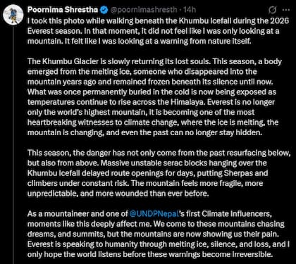 El sentido mensaje de Purnima Shrestha en X
