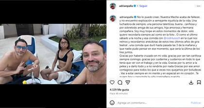 El sentido posteo de Adrián Pallares luego de confirmarse la muerte de Mercedes Portillo