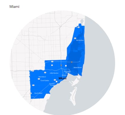 El servicio de Waymo cubre áreas como Coral Gables y Miami Beach