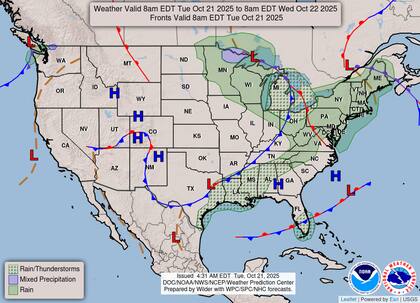 El Servicio Meteorológico Nacional advierte que el efecto lago en el Lago Erie provocará bandas de tormentas que se desplazarán hacia tierra firme, acompañadas por ráfagas intensas y un descenso térmico notable que se mantendrá hasta el jueves en la región de los Grandes Lagos