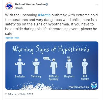 El Servicio Meteorológico Nacional advirtió sobre las señales para identificar casos de hipotermia