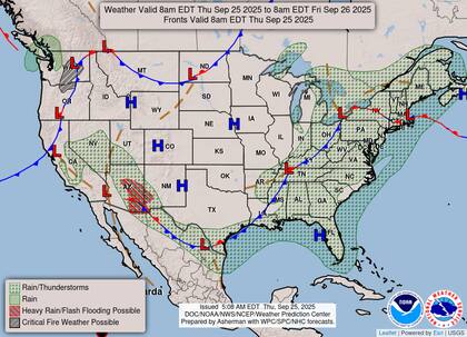 El Servicio Meteorológico Nacional alerta sobre tormentas eléctricas intensas desde el sudeste hasta Nueva Inglaterra