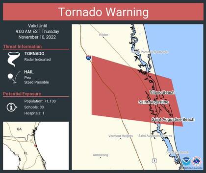 El Servicio Meteorológico Nacional emitió alerta de tornado para Jacksonville, Florida