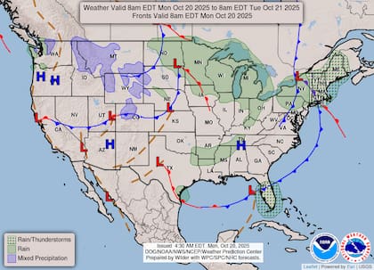El Servicio Meteorológico Nacional informa que el sistema del noreste llevará "lluvias localmente fuertes y vientos racheados" en Nueva Inglaterra