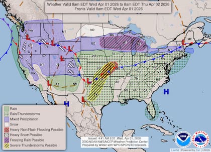 El Servicio Meteorológico Nacional (NWS) advierte sobre una jornada de alta inestabilidad este miércoles