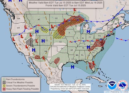 El Servicio Meteorológico Nacional (NWS) alerta que un frente semiestacionario sobre el Atlántico Medio y los Apalaches generará lluvias intensas, con acumulaciones rápidas que podrían causar inundaciones localizadas en el sur de la región y el Valle de Ohio