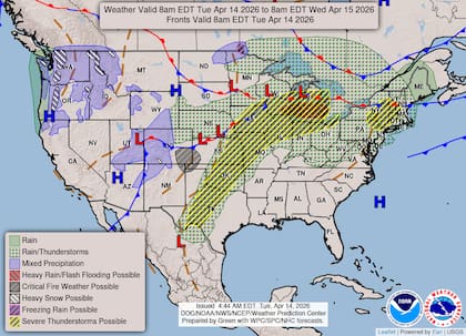 El Servicio Meteorológico Nacional (NWS) prevé múltiples rondas de tormentas eléctricas que se desplazarán de oeste a este
