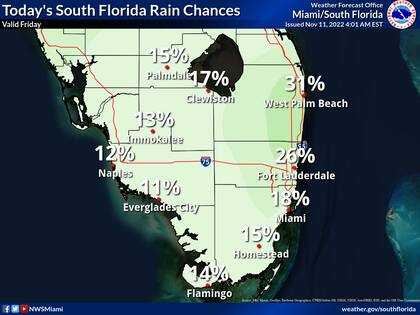 El Servicio Meteorológico Nacional publica el pronóstico de lluvia para el sur de Florida
