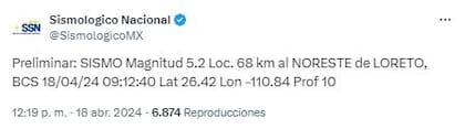 El Servicio Sismológico Nacional emitió una alerta sobre el temblor en Loreto