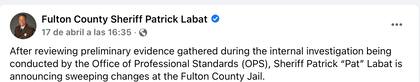 El sheriff del condado de Fulton, Patrick Labat, anuncia cambios en la cárcel