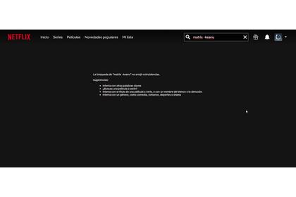 El signo menos funciona en Netflix; aquí, una búsqueda que, en su catálogo (no así en Amazon), arroja cero resultados
